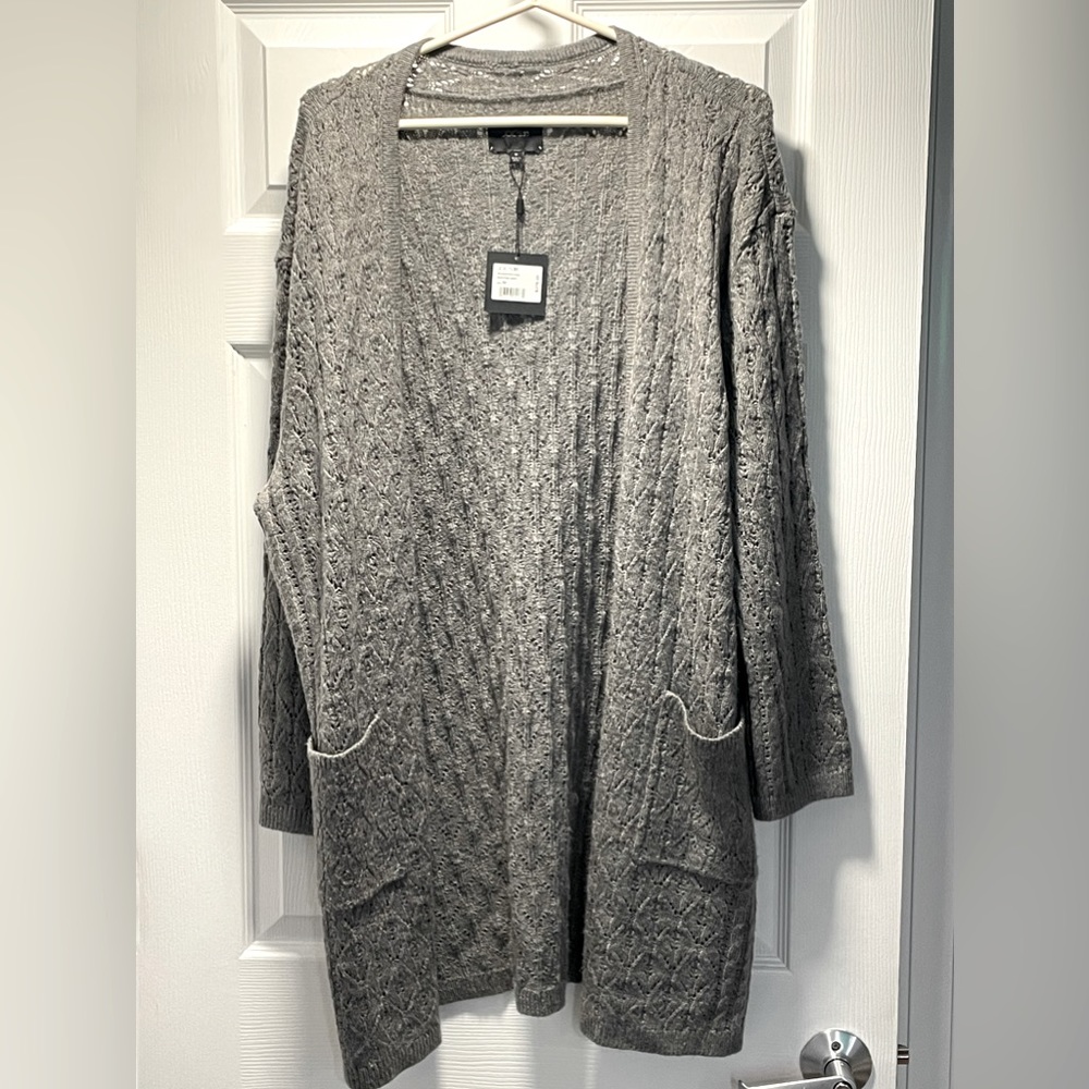 Joe’s jeans M Grey pointelle long cardigan NWT